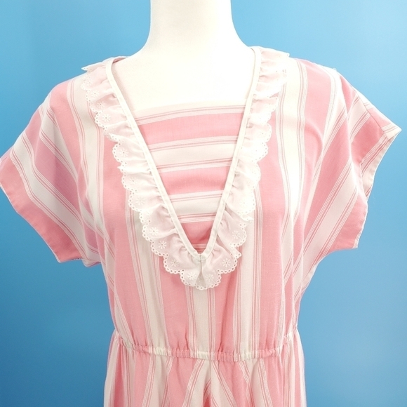 Vintage Rhodes Collection pink and white candy-striped day dress early 80s style - Picture 10 of 13